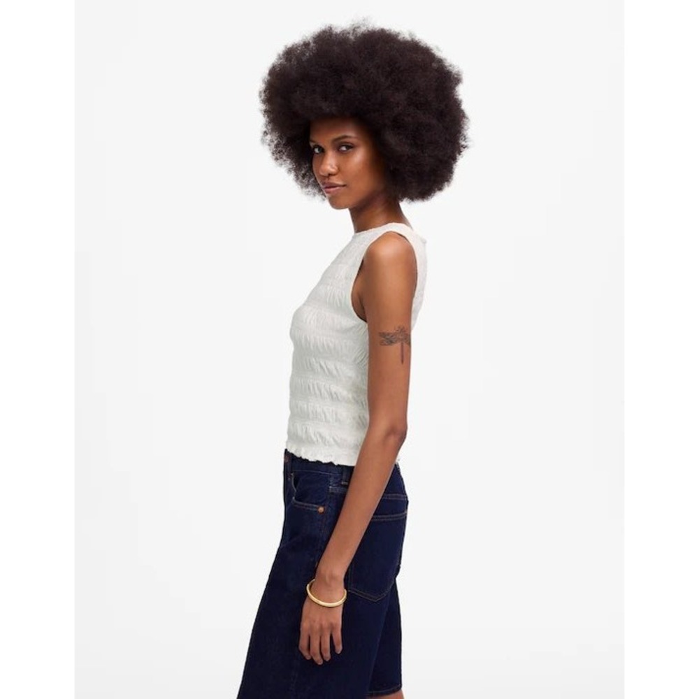 Madewell Smocked Boatneck Tank Top White Cotton Linen Blend Style NV912 Medium - Picture 3 of 11